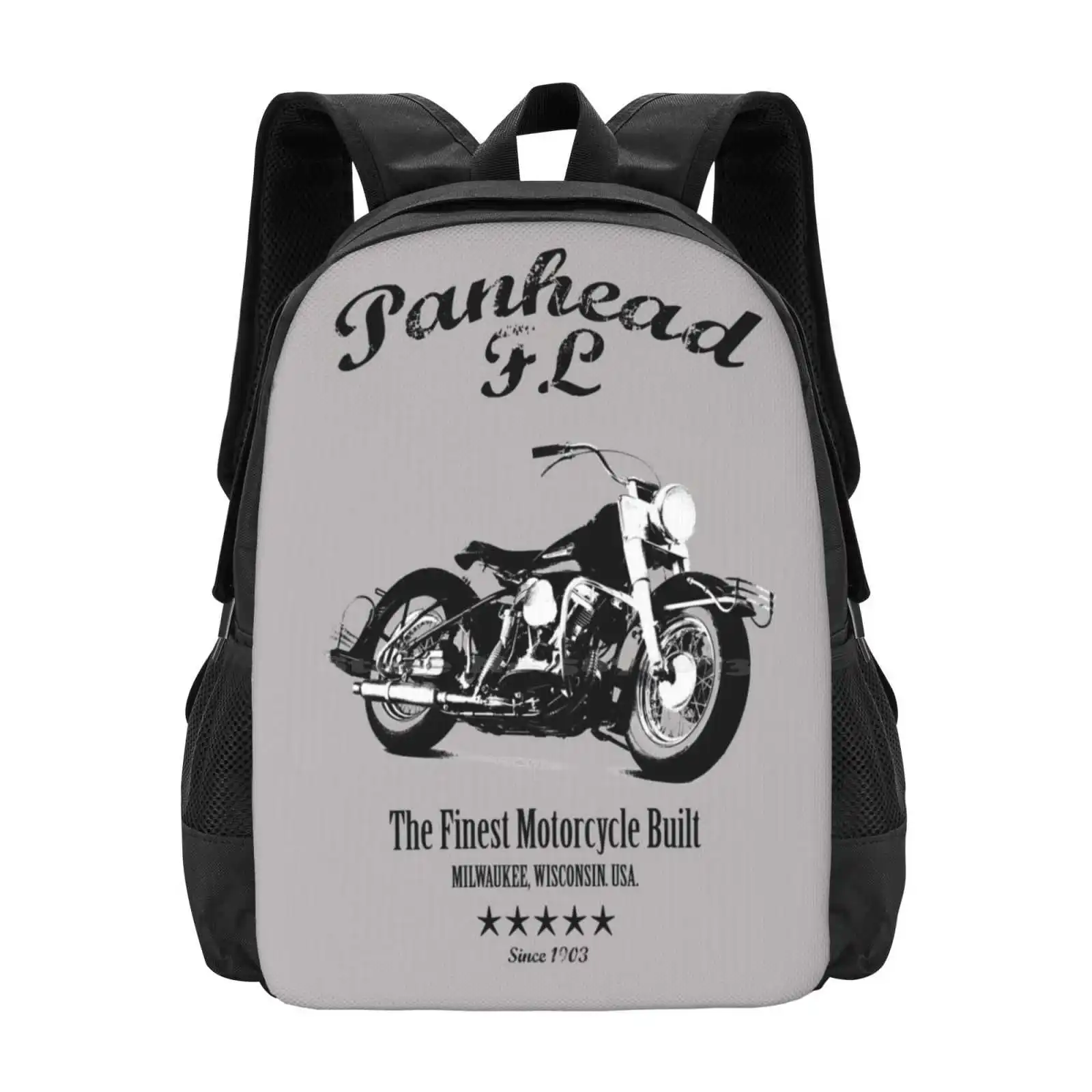 O padrão Fl Panhead Design Laptop sacos, Motocicleta viagens mochilas escolares, Motocicleta clássica, Transporte, Vintage