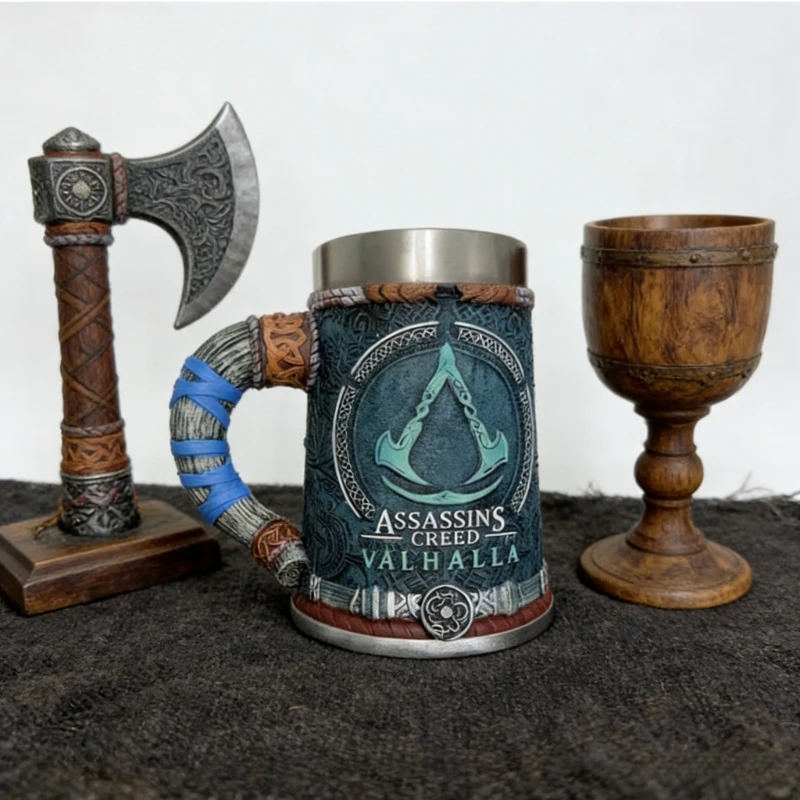 Gamer Collectible Beer Mug - Assassin Inspired Medieval Tankard, Stainless Steel & Resin Construction, Unique Gift Idea