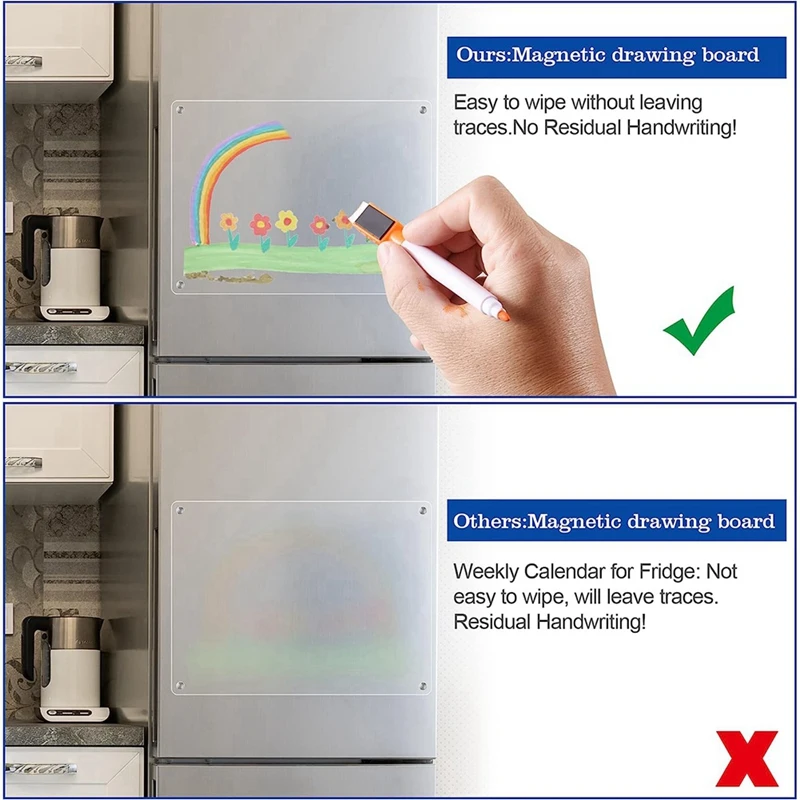 Calendario magnetico acrilico 2 pezzi per frigorifero, calendario lavagna cancellabile a secco, con 8 pennarelli cancellabili a secco