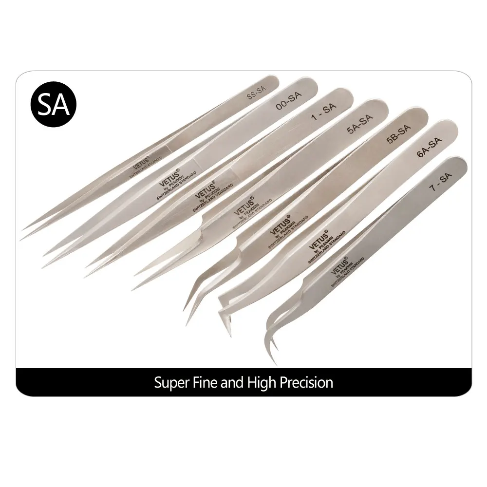 VETUS Eyelash Tweezers Non-magnetic Lash Tweezers For Eyelash Extension Stainless Steel Eyelashes Tweezer Professional Tool