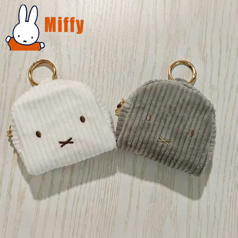 Kawaii Miffy Corduroy Stripe Style Coin Purse Pouch Cute Earphone Case Mini Makeup Bag Storage Box Women Girl Gift
