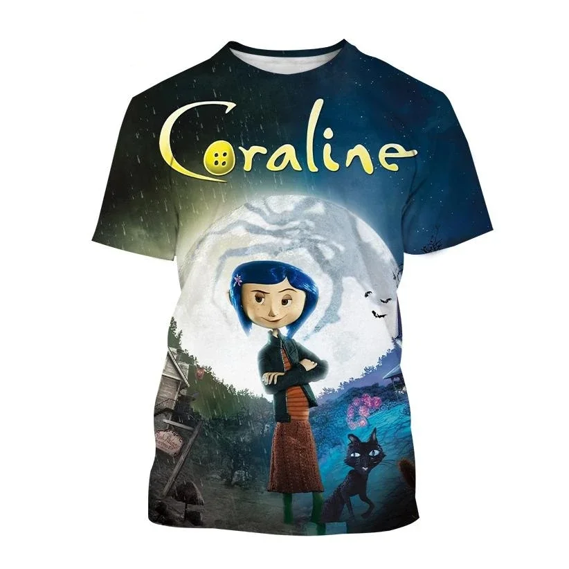 Coraline&The Secret Door 3D Printed Short Sleeve T-shirt, Thriller, Horror Animation Movie, Personalized Neutral Top