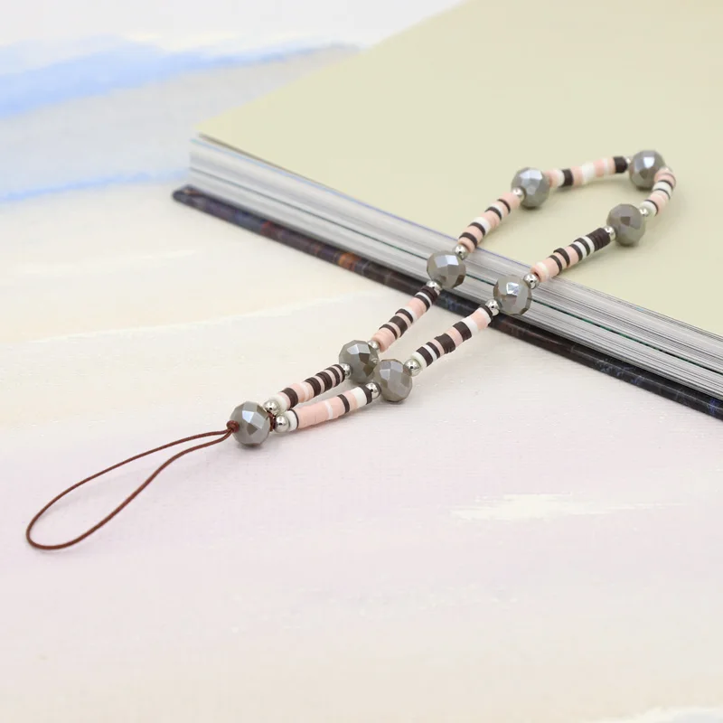 Colorful Clay Crystal Beads Mobile Phone Chain Bohemian Handmade Jewelry Phone Charm Lanyard Accessories Strap Women Gifts