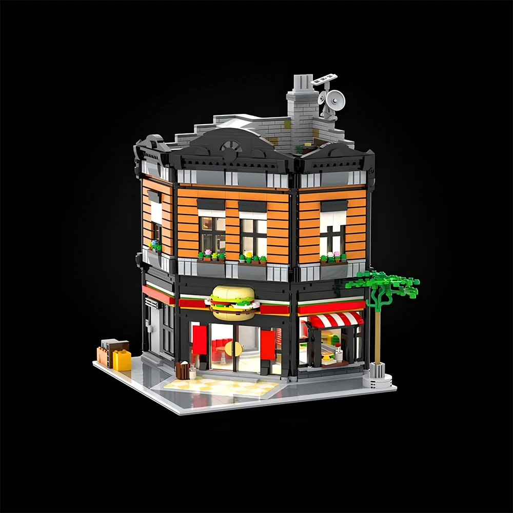 2366PCS City vendita calda Street View Moc Modular Burger Restaurant Building idee creative fai da te giocattolo per bambini blocchi regalo di compleanno