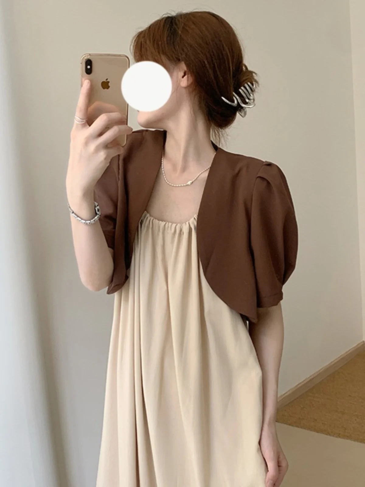 

Short Sleeve Suit Jacket Small Outerwear Shirt Summer New Style with Sling Dress Outer Shawl Cardigan Commute Style Pure Color