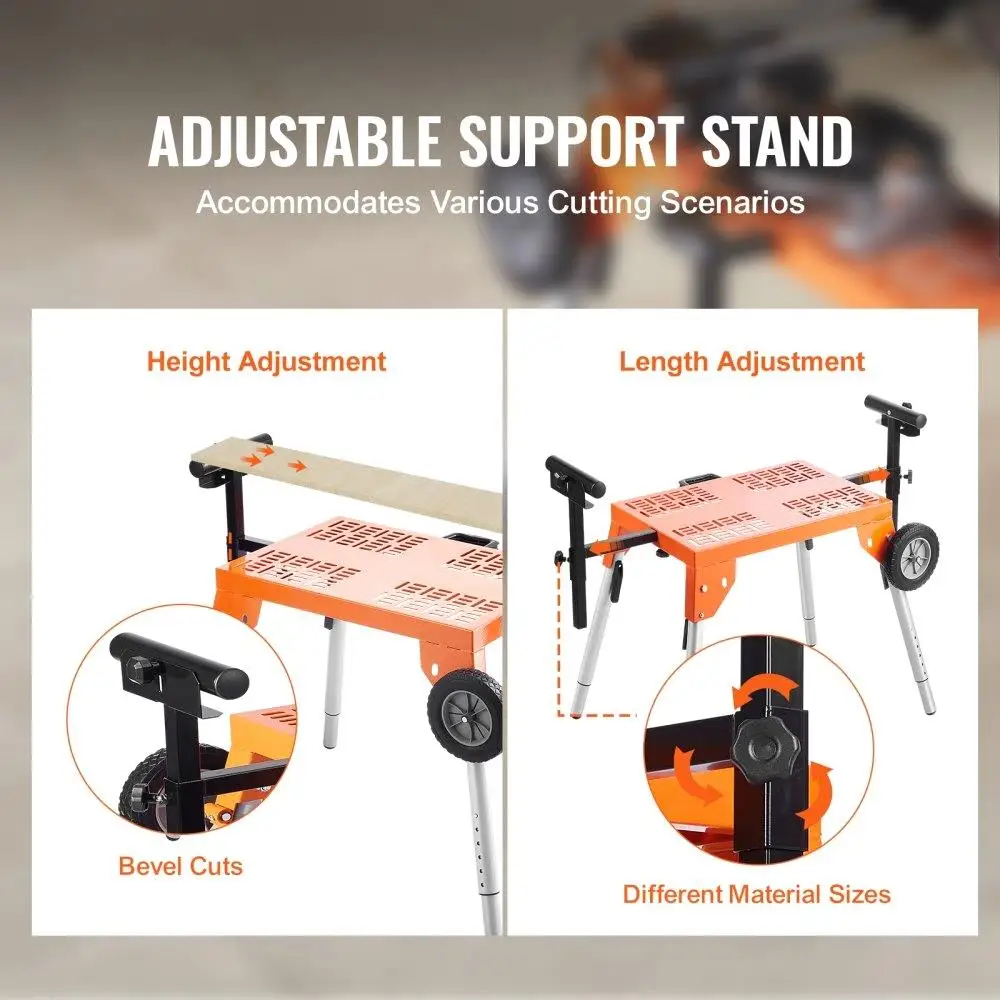 Heavy-Duty Miter Saw Stand with Adjustable Tabletop & Wheels - 330lbs Load Capacity