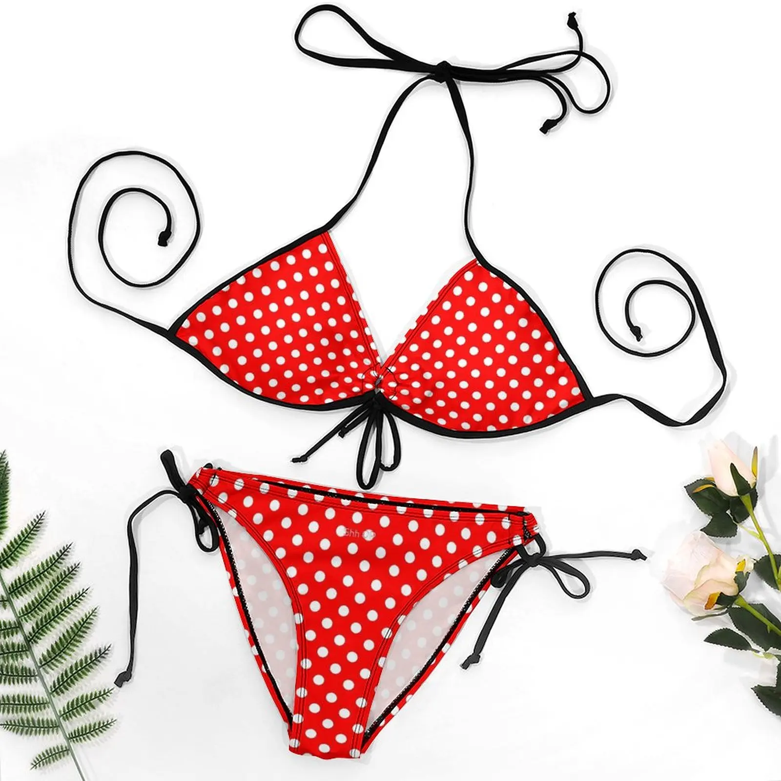 White Polka Dots Bikini Set Sexy Retro Print Bikini Swimsuit Beach Custom Swimwear Two-Piece Novelty Beach Outfits