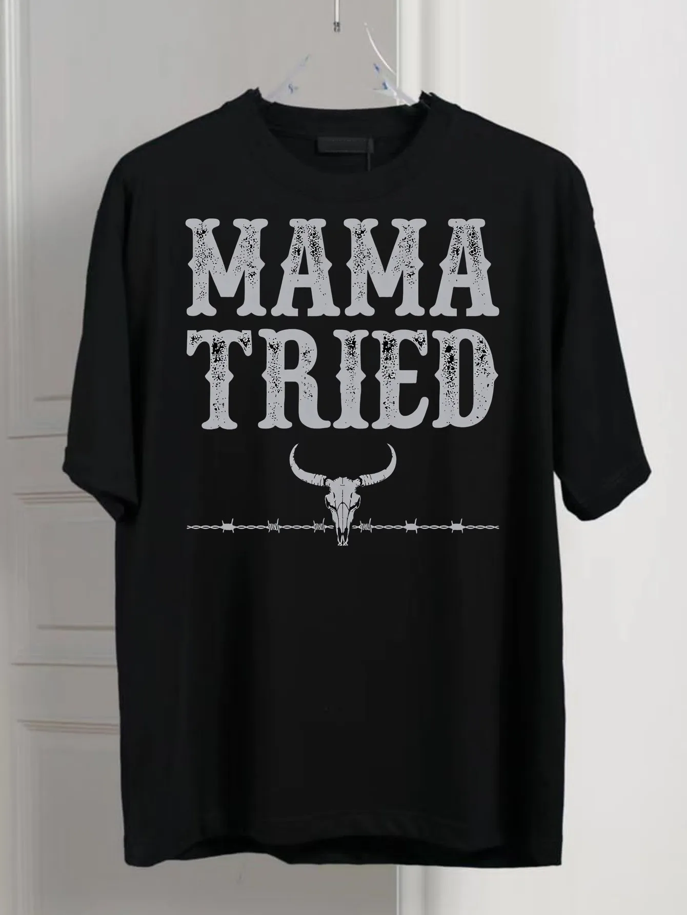 Western-Style Cow Skull and Barbed Wire T-Shirt - 