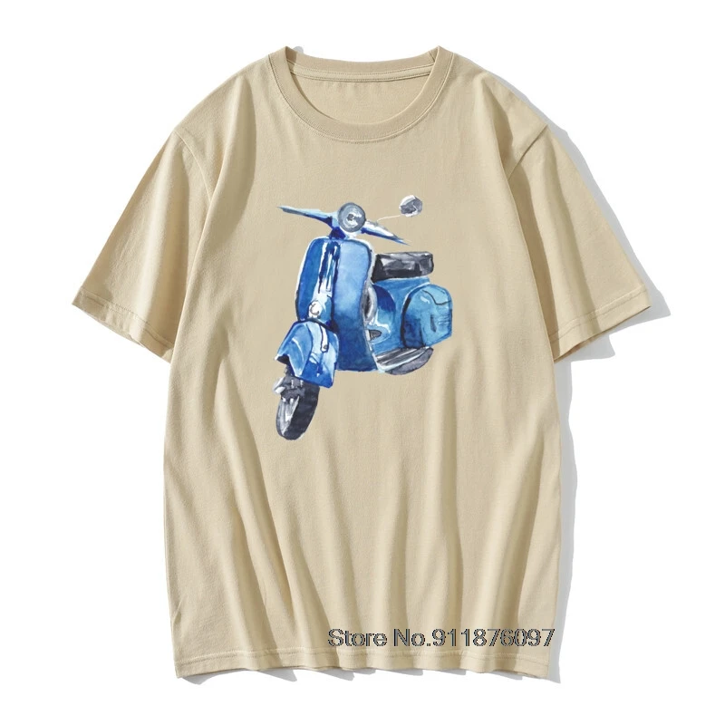 Blue Vespa T-Shirts Scooter Italy Italia Unique Retro Motorbike Bike Men T Shirts Man Wholesale Top Tee Shirt