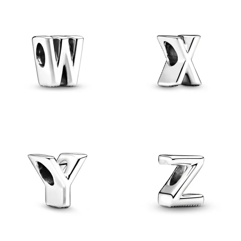 New Silver Simplified 26 English Letters Combined Freely Beaded For Pandora DIY Charms Bracelet Keychain Jewelry Gift