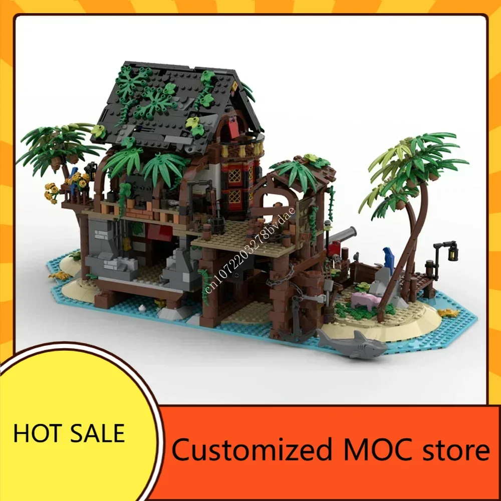 ตัวต่อสร้างสรรค์ MOC ซีรีส์โจรสลัด ร้านเหล้าบนเกาะและสถาปัตยกรรมเรือ ตัวต่อของเล่นวันหยุด วันเกิด ของขวัญคริสต์มาสสำหรับเด็ก
