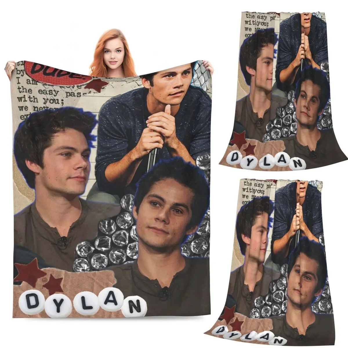 

Dylan O'Brien Collage Blanket Fleece Sofa Throw Blanket Portable for Couch Bedding Office Throws Bedspread Quilt