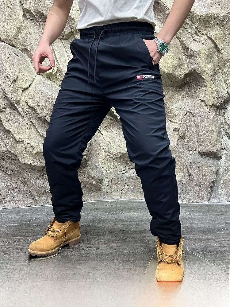 

Thiened Fce Outdoor Men's Long Pants Windproof Water Resistant Elastic Waist Straight Leg Trousers for Winter Sports