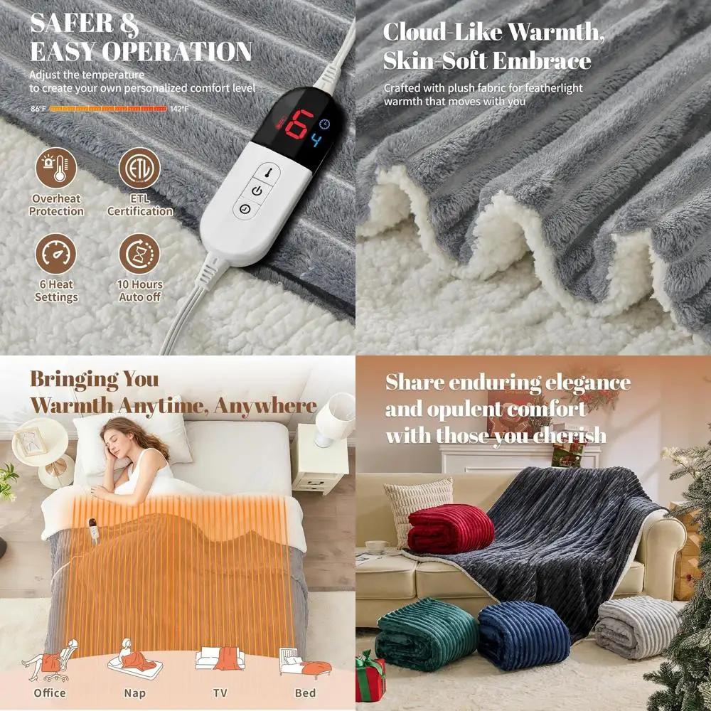 

Full Size Electric Blanket 72x84 - 6 Heat Levels, 10-Hour Auto-Off, Soft Sherpa, Overheat Protection, Light Gray