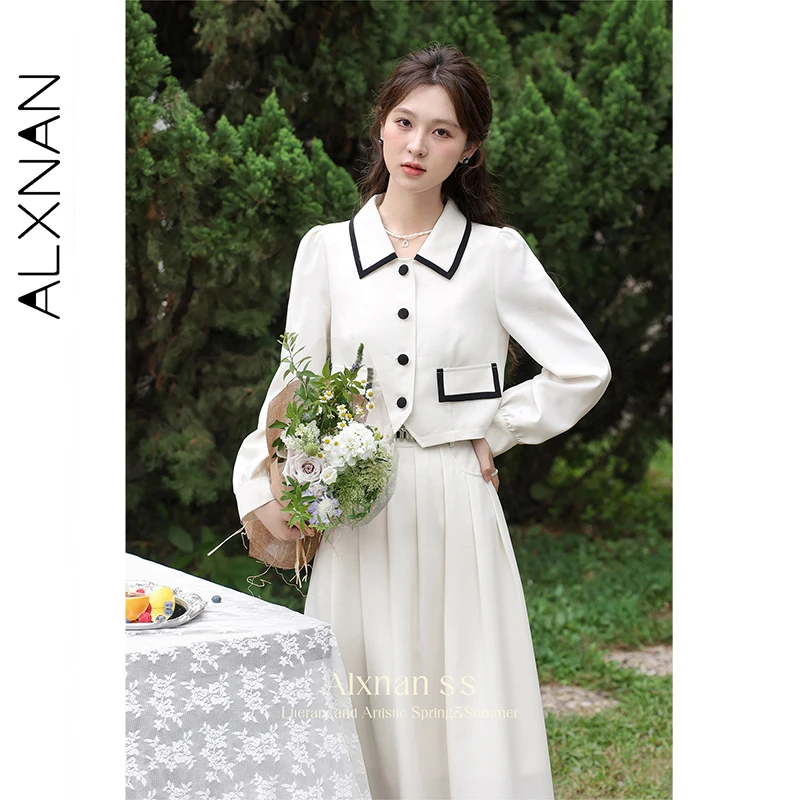 

ALXNAN короткие куртки женские контрастные цветные пальто тренд 2025 осенняя мода элегантные офисные женские топы с длинными рукавами женские L335202