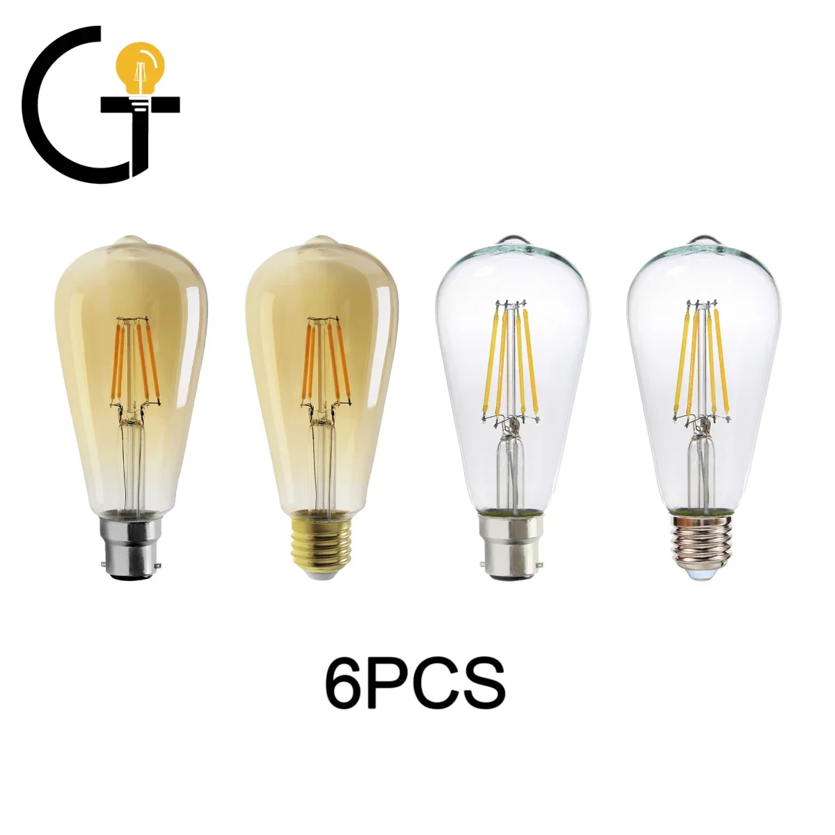 

6pcs/lot Retro Edison AC220-240v ST64 E27 B22 Filament Bulb Indoor Lamp 6w 8w Vintage Lamp2700k 4000k Glass Lamp