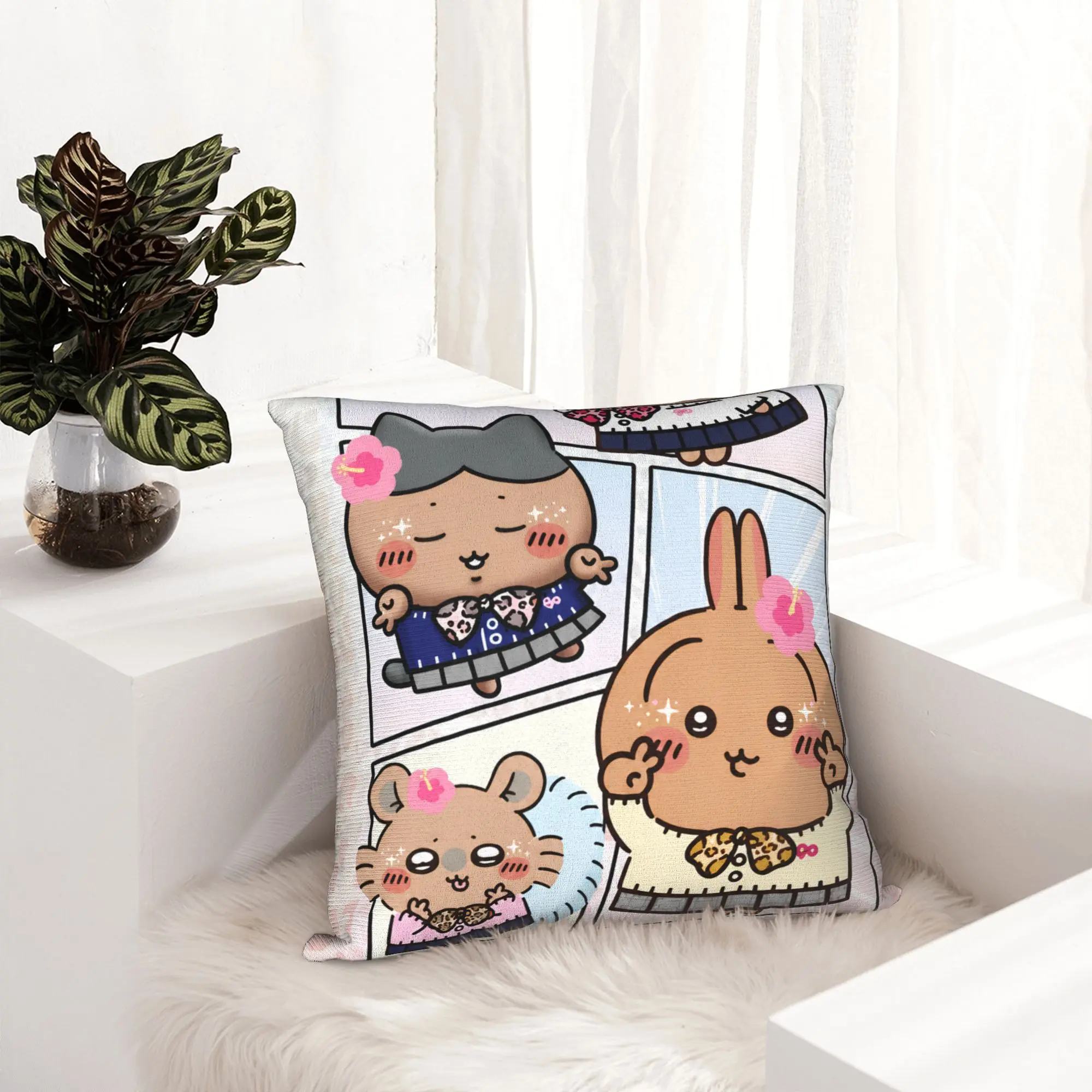 Kawaii Black Chiikawas Leopard Print Pillowcase Printed Polyester Cushion Cover Decor Pillow Case Cover Bedroom Zippered 40X40cm