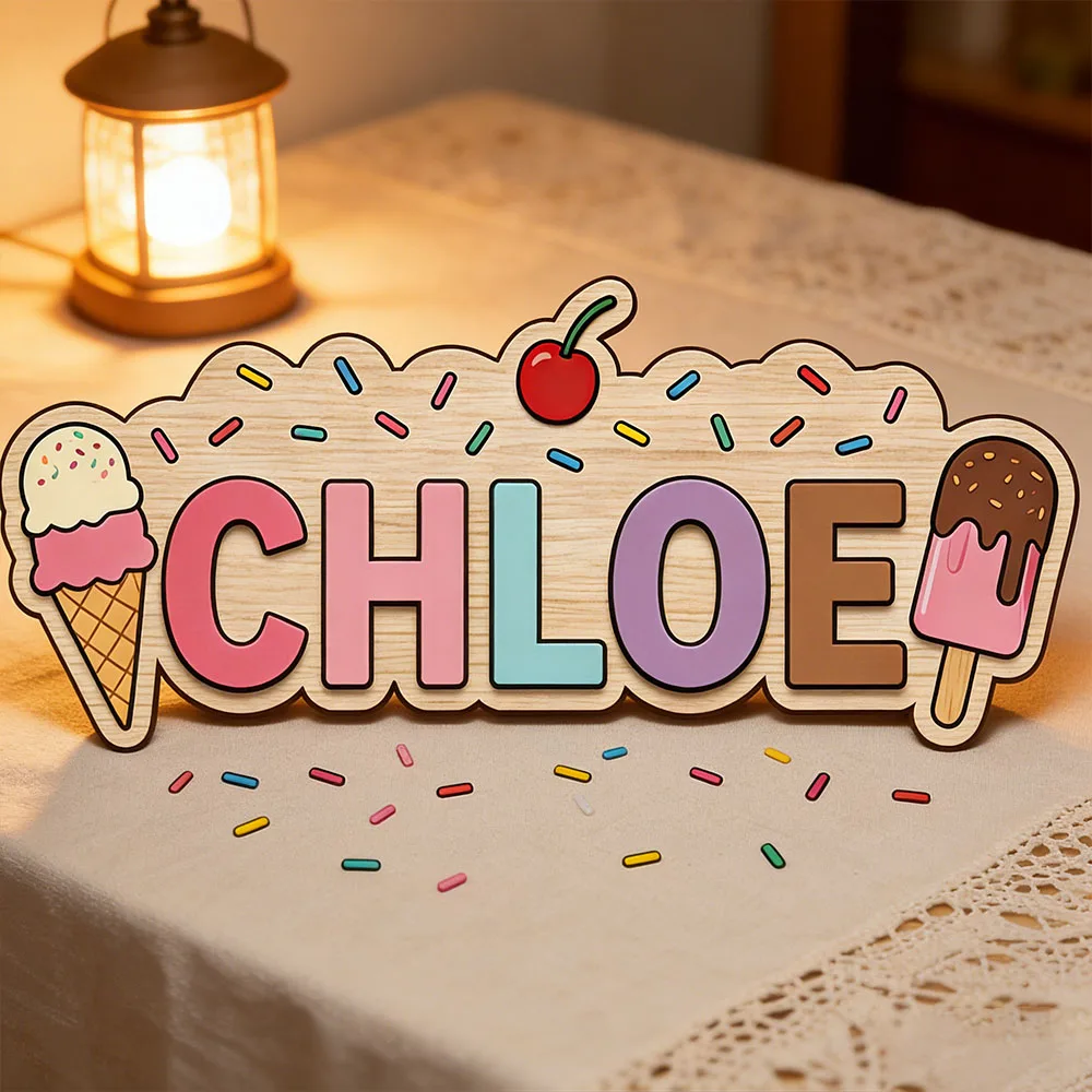 

Ice Cream Cone Popsicle Themed Custom Name Wood Sign for Kids Playroom Wall Art Sweet One Birthday Baby Shower Gift