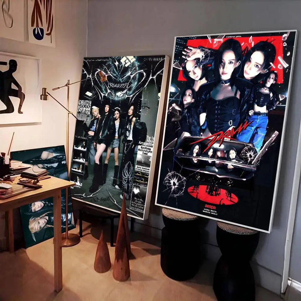 1 قطعة A-AESPA ملصق فني ذاتي اللصق مقاوم للماء ورقة ملصق مقهى بار غرفة جدار ديكور