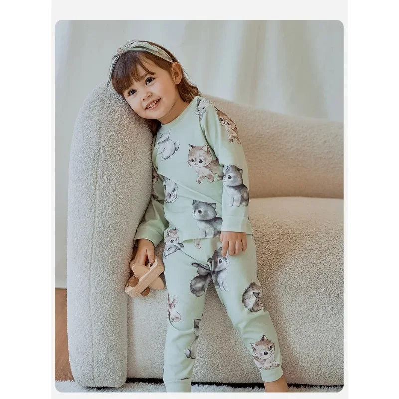 Children's Set 2024 Autumn New Item, Comfortable and Warm Underwear for Small and Medium-sized Children, All Cotton Home Clothes