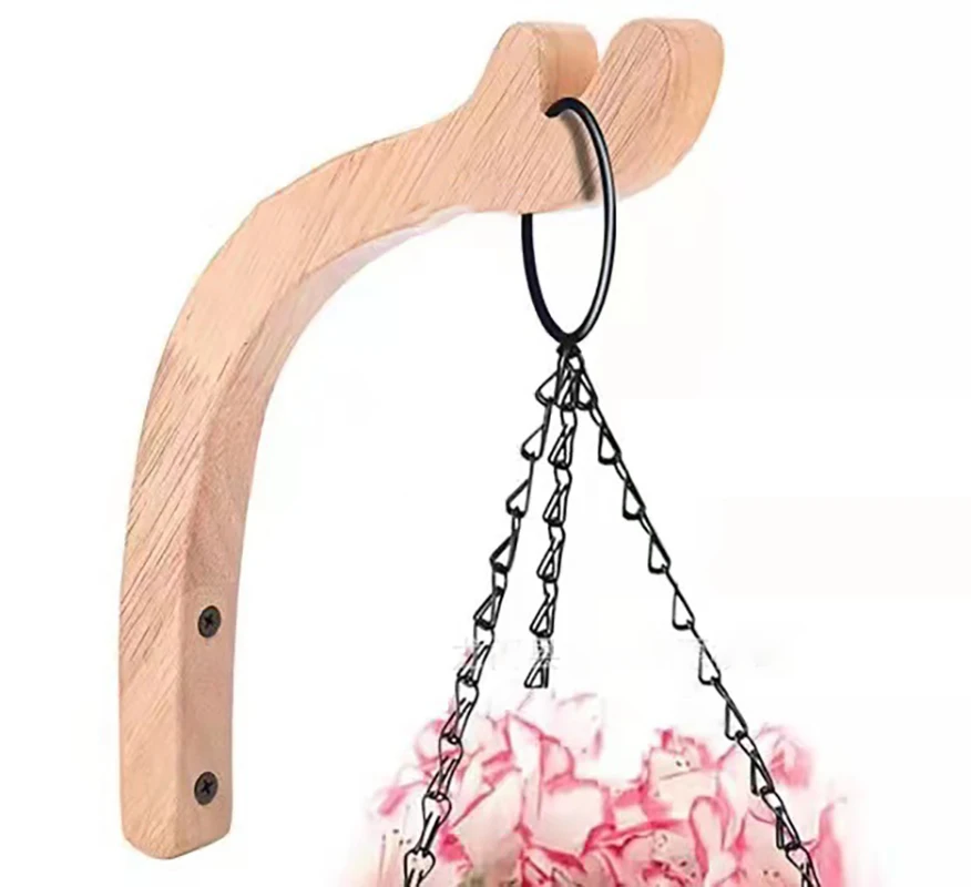 1pc Wooden Hanging Hooks Indoor Garden Plant Hanger Pots Basket Hooks Outdoor Wind Chime Holder Hook Towel Hat Coat Wall Hook