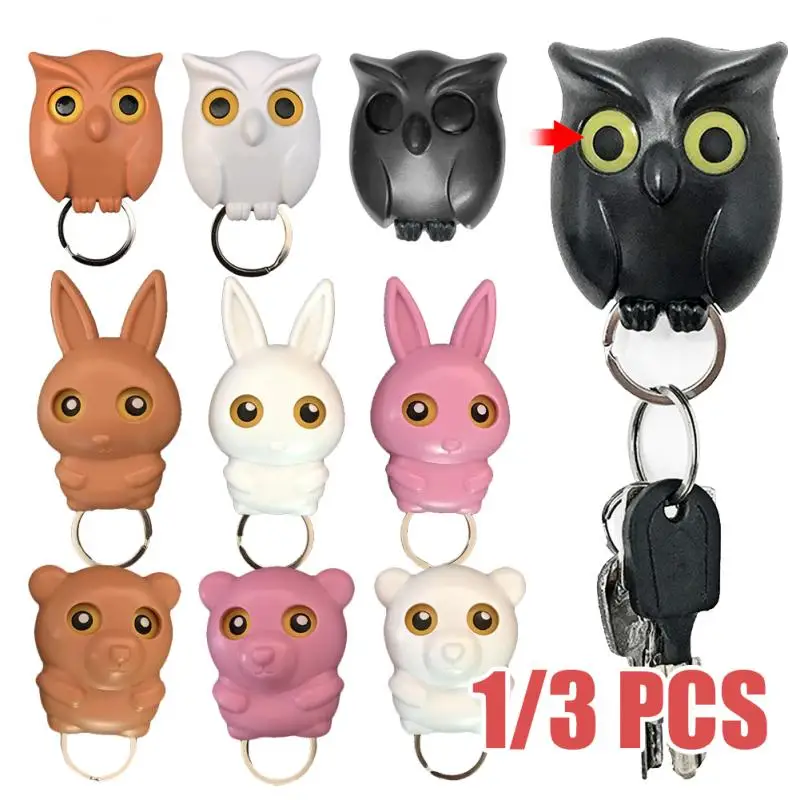 1PC Owl Night Wall Magnetic Key Holder Magnets Hold Keychain Key Hanger Hook Hanging Key Will Open Eyes Bunny Bear Home Decor