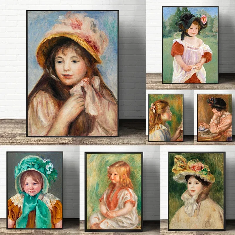 Famous Painter Work Renoir and Mary Cassatt Woman Portrait Poster Canvas Painting Print Wall Art Picture Country Home Room Decor