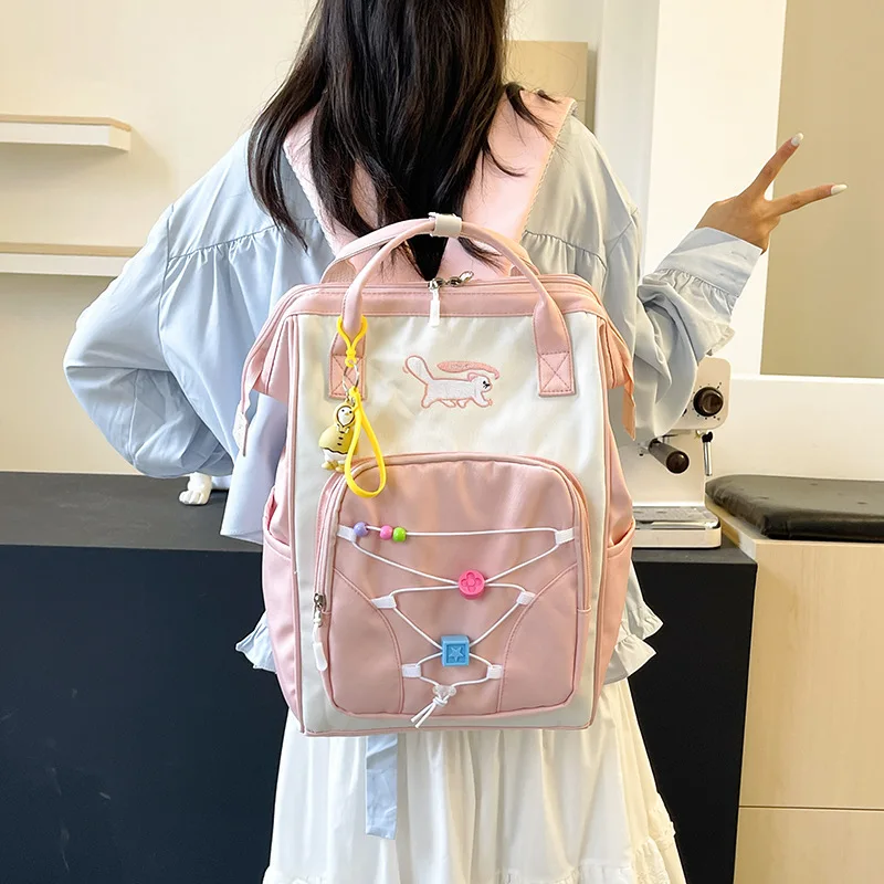 

Niche Design Schoolbag Macaron Color Girl Middle School Retro High Value High School Student Backpack Girl Large Capacity Bag