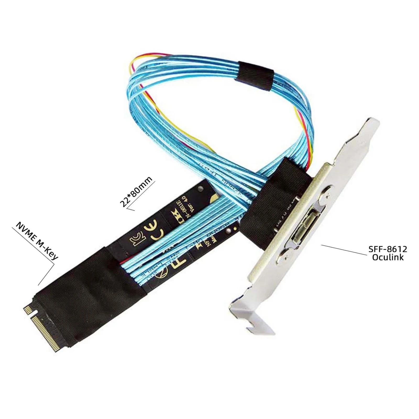 M.2 MVME Adapter PCI-E4.0 M.2 M-key to Oculink SFF-8611 SFF-8612 Host Cable 30cm with Bracket for 2280 NVME U.2 SSD EGPU