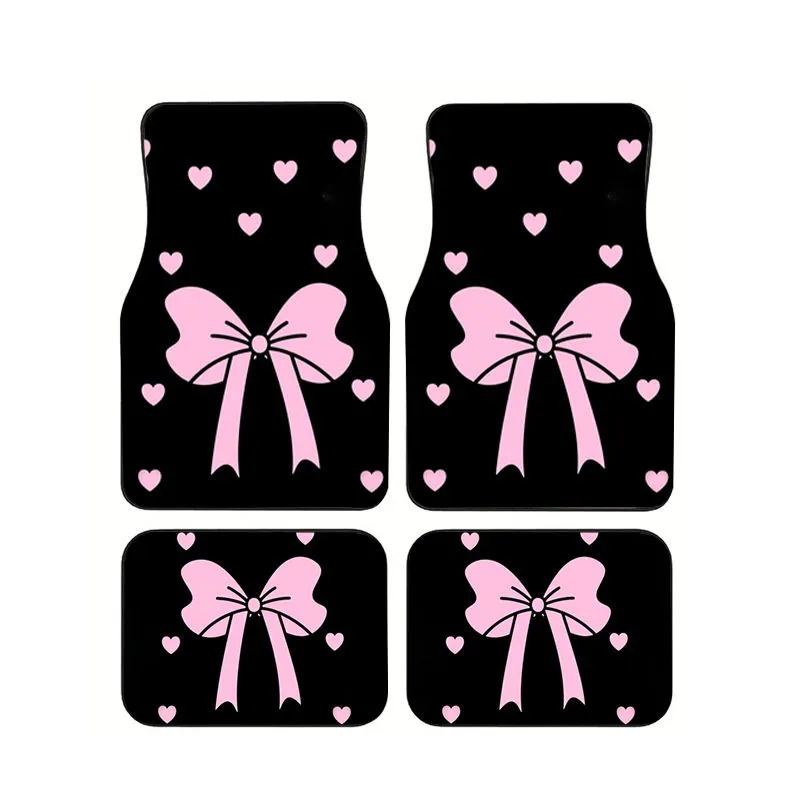 

Black Pink Large Bow Car Floor Mats 4pcs, Cute Girly Style Universal Auto Foot Mats, Non-slip & Anti-dirt Stylish Car Carpet