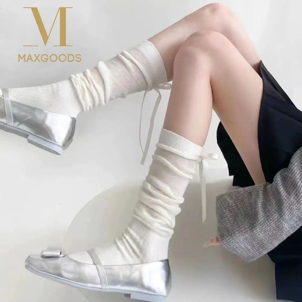 

Sweet Bandage Lolita Socks Ribbon Bow Solid Color Long Socks Black White Middle Tube Socks Women Girls