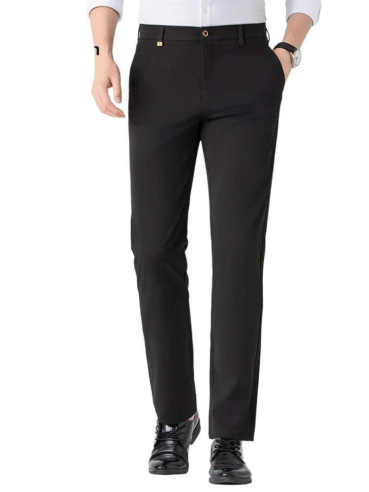 

QYLVAWOY 2025 New Spring Summer Ice Silk Straight-Leg Trousers Casual Pants Middle-Aged Thin Suit Pants Dad's Outfit LJ2303