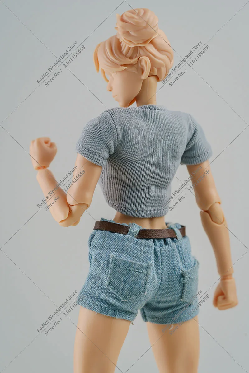 Multicolour 1/12 U-neck Tight T-shirt Loose Casual Denim Shorts Set for 6” Romankey X COWL Mobile Suit Girl Anime Action Figure