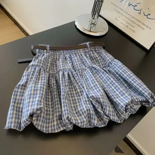 

2025 Faldas Mujer De Moda Summer Skirt Women's Clothing Elastic Waist A-line Saia Fashion Korean Jupe Casual Plaid Mini Skirts