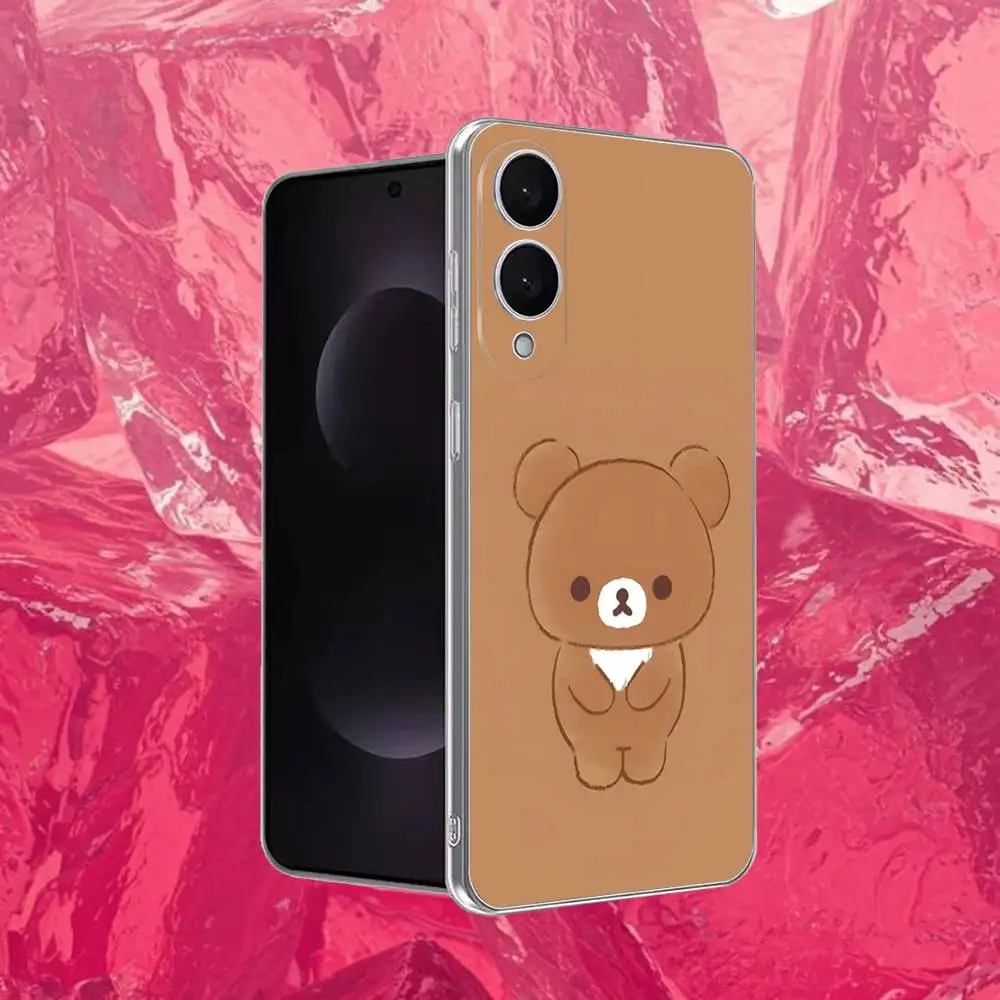 R-RilakkumaS 귀여운 곰 전화 케이스 삼성 S30,23,21,22,20, FE,Lite,S10,9,8,7 PIus Note20ultra 투명 소프트