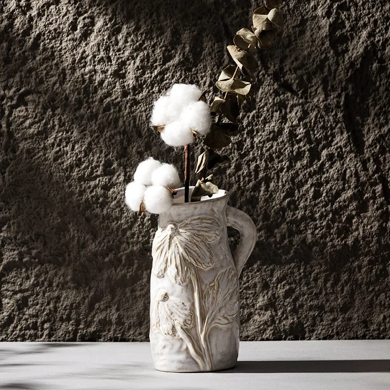CAPIRON Wabi Sabi Ceramic Vase Nordic Retro Home Decoration Centerpiece Living Room Bookshelf Dried Flower Office Accessories