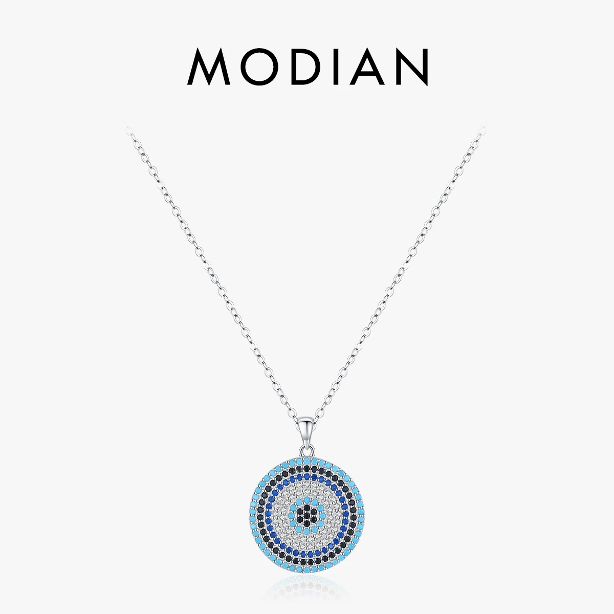 MODIAN 925 Sterling Silver Luxury Vintage Pendant Necklace Turquoise Blue Clear CZ Link Chain For Women Fine Jewelry Gifts