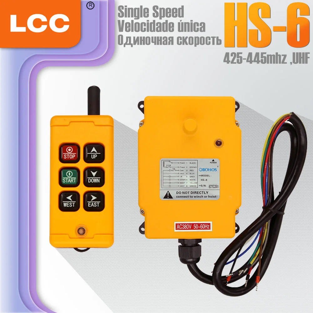 HS-6 6 Buttons Single Speed Crane Wireless Industrial Remote Switch 12v 24v 48v Crane Hoist Controller