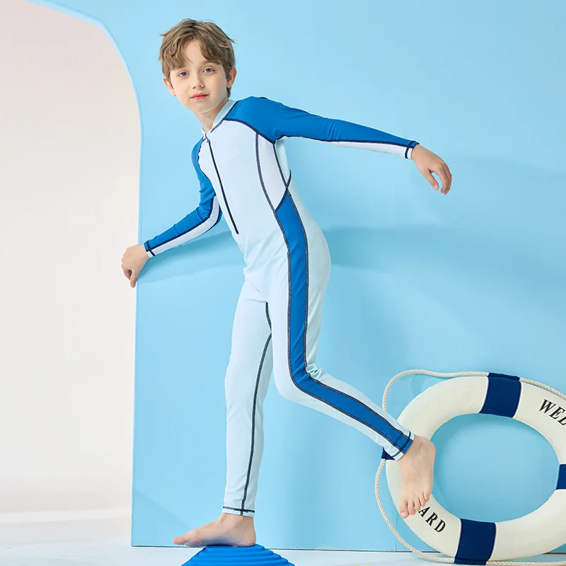 Long Sleeve Swimming Suit For Kids Boy One Piece School Swimsuit Children Swimwear Teen Beachwear Rashguard Bathing Surfing