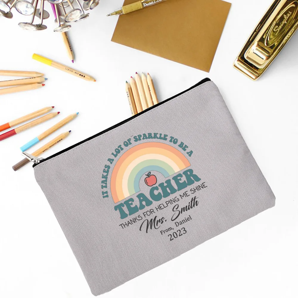 Personalised Rainbow Pencil Case Custom Name Stationery Supplies Bags Travel Wash Pouches Makeup Bag Teacher Appreciation Gifts