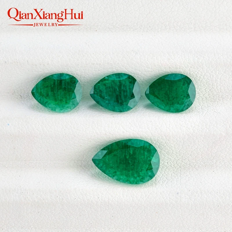 4*6mm to 15*20mm pear shape Created Hydrothermal Dark Opaque green color Emerald with minor cracks inclusions loose gemstone