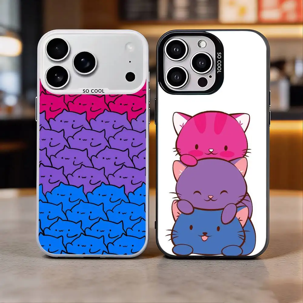 

love B-Bisexual Art Phone Case For iPhone 17, 16,15,14,13,12,11 Plus,Pro Max, Colorful Silver Funda Cover