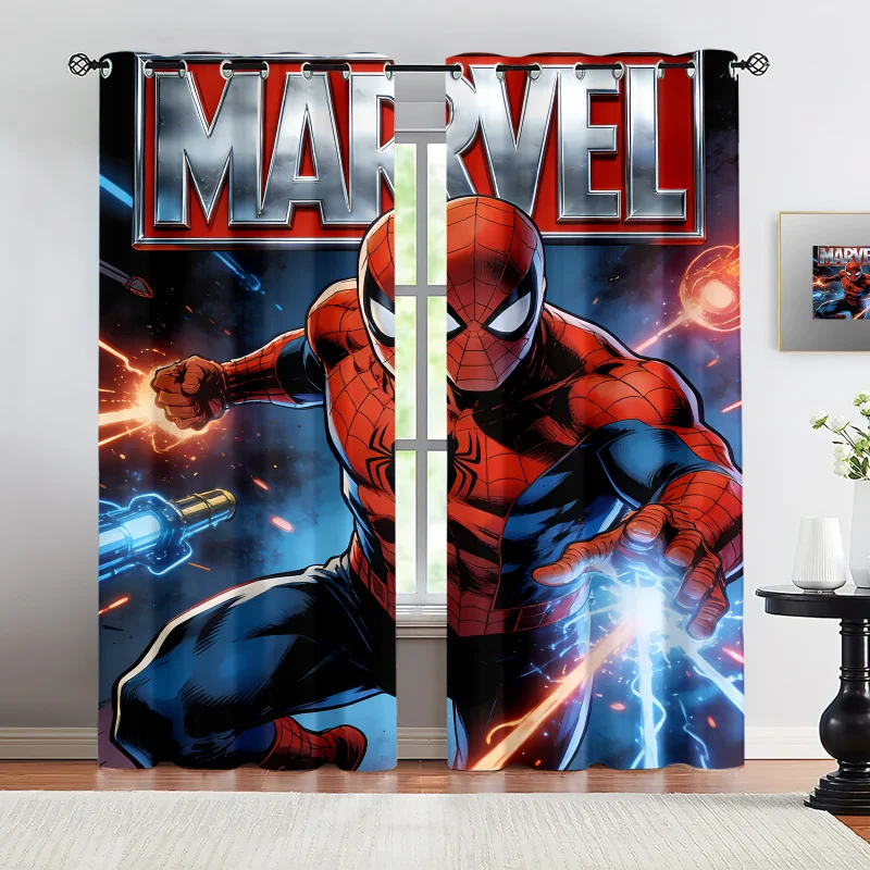 

2Pcs Marvel Spider-Man Combat Scene Blackout Curtains-Marvel Fan Kid's Room Esport Room Decor-Electric Explosion Window Drapes