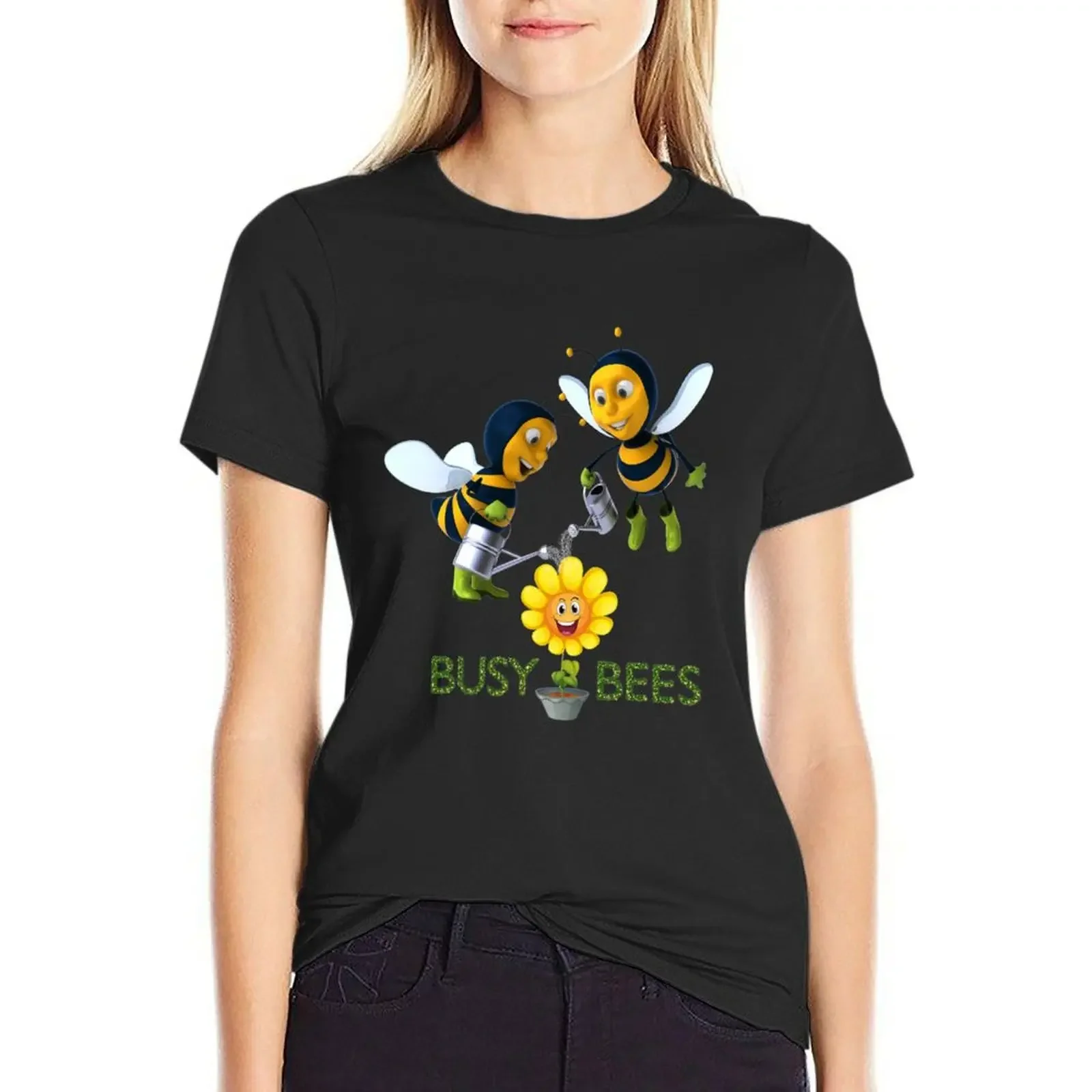 

Busy Bees make Happy Flowers - makes the world go around T-Shirt funny oversized oversized workout shirts for Women