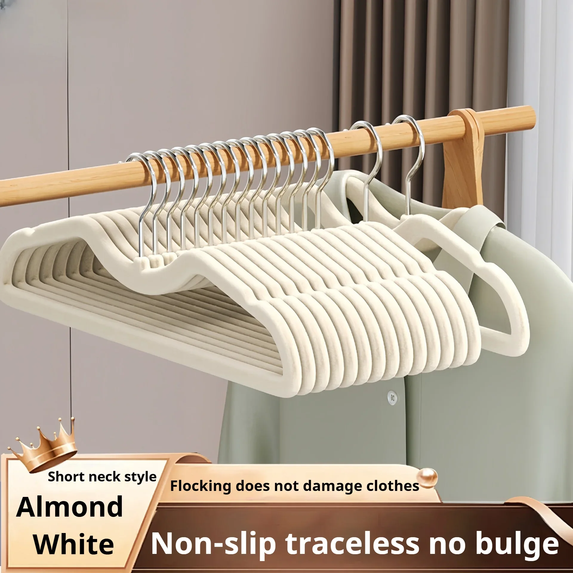 Flocking Hanger with Short Neck, Non-Slip, Traceless, Anti-Shoulder Angle, Narrow Home Wardrobe, Space Saving and Neck Reduction