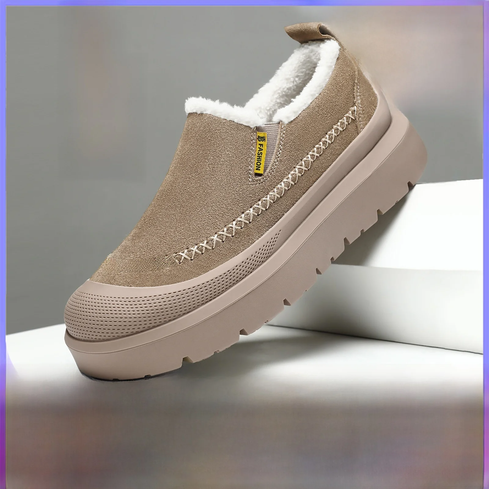 

Men's Winter Cotton Shoes Fleece Lined Thick Bottom Warm Short Boots Snow Boots Versatile Cotton Boots Casual Style round Toe