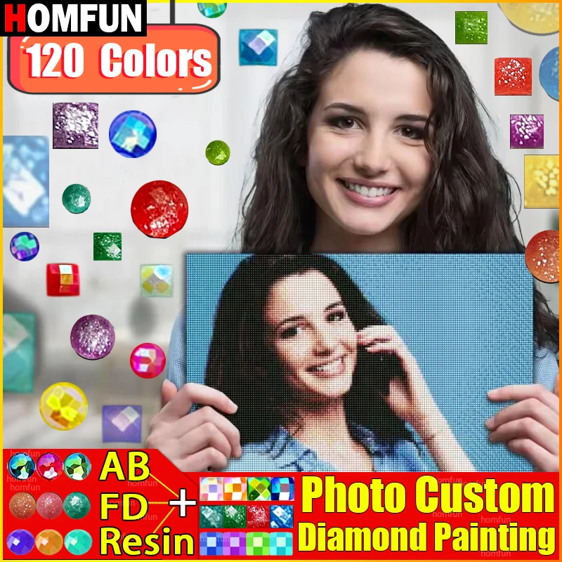 

HOMFUN 120 цветов смолы + сказочная пыль + AB дрель фото на заказ полная дрель 5D DIY алмазная живопись частная вышивка крестиком