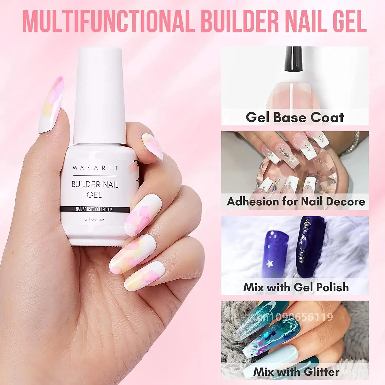 Makartt Builder Nail Gel 15ml 5 em 1 Multifuncional Clear Gel Unha Polonês Base Coat Pregador de Unhas Gel Extensão de Unhas