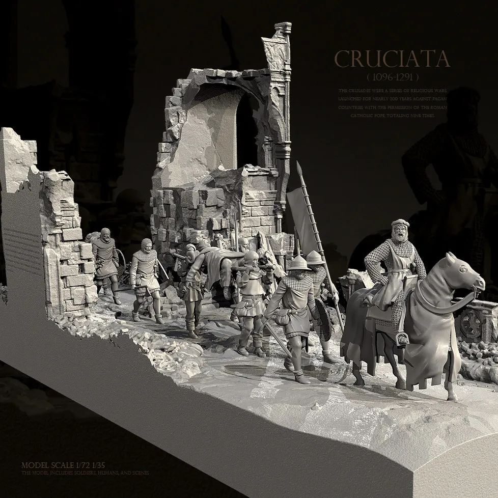 

The height of man 25mm 50mm white model of the resin soldiers of the Crusades is self-assembled TD-7786/3D