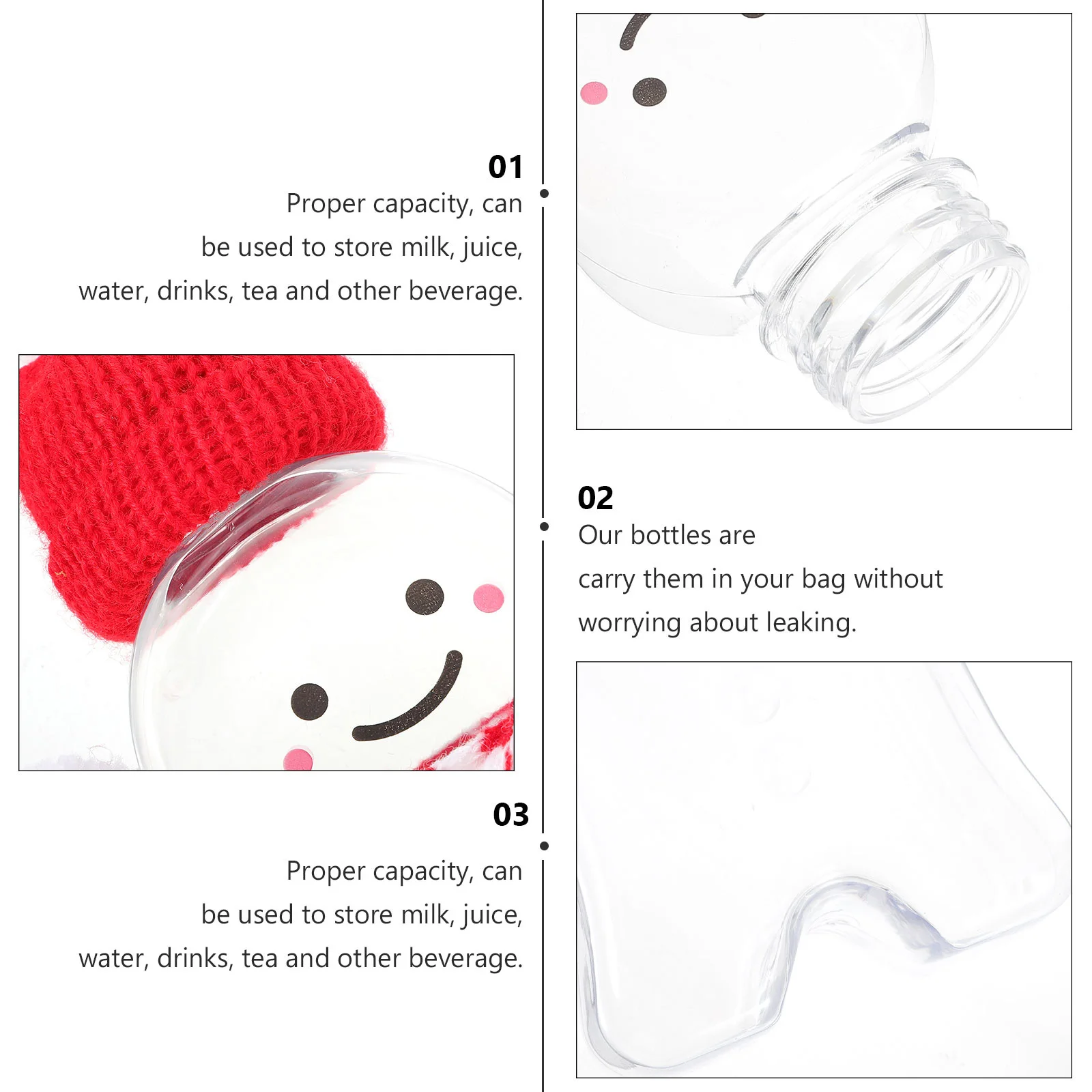 

3 set Christmas Juice Bottles Gingerbread Man Shape Pet Drink Containers Leak-Proof For Milk Water Tea Reusable Bpa-Free Plastic